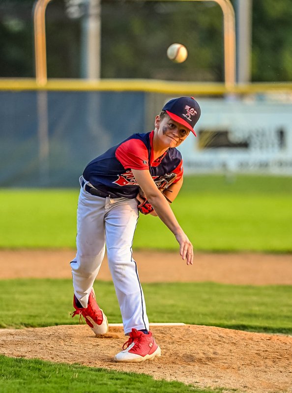 MOT starting pitcher Christian Lindner delivers to the plate. He had five strike outs in 2.1 innings on the mound.