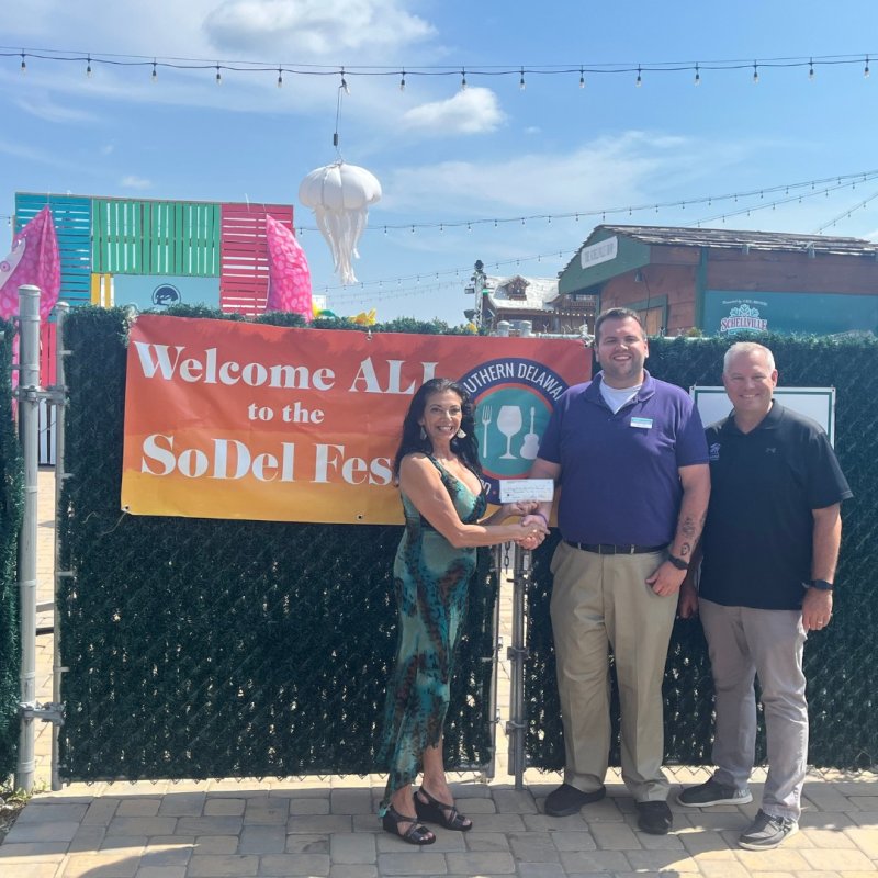 Sussex County Habitat for Humanity check presentation attendees gathered are (l-r) Stacy LaMotta, festival founder; Ricky Pollitt, Sussex Habitat development director; and Kevin Gilmore, Sussex Habitat CEO. SUBMITTED PHOTO
