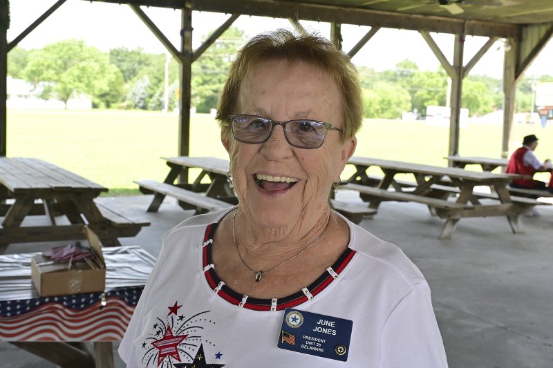 June Jones, president of American Legion Auxiliary Unit 28, is all smiles as the morning goes on.