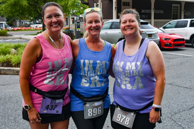 Gathered for a photo in Grove Park are (l-r) Mindy Ottiger, 47, of House Springs, Mo., 1:01:41; April Pieper, 48, of Fenton, Mo., 57:02; and Kathleen Regan, 39, of High Ridge, Mo., 1:06:04.