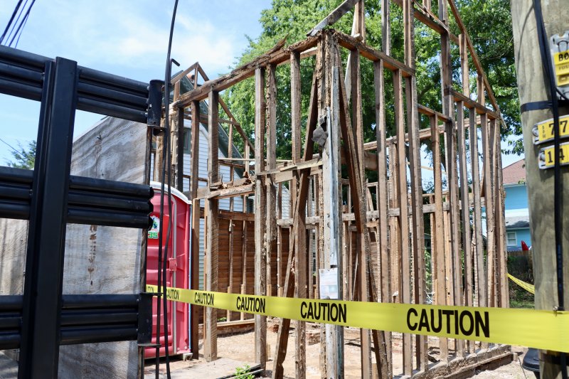 The home at 111 Coleman Ave. was stripped down to its frame in July. Owners Darryl and Darnell Daisey will likely have to present an application for new construction before the city’s board of adjustment and then possibly HPARC.