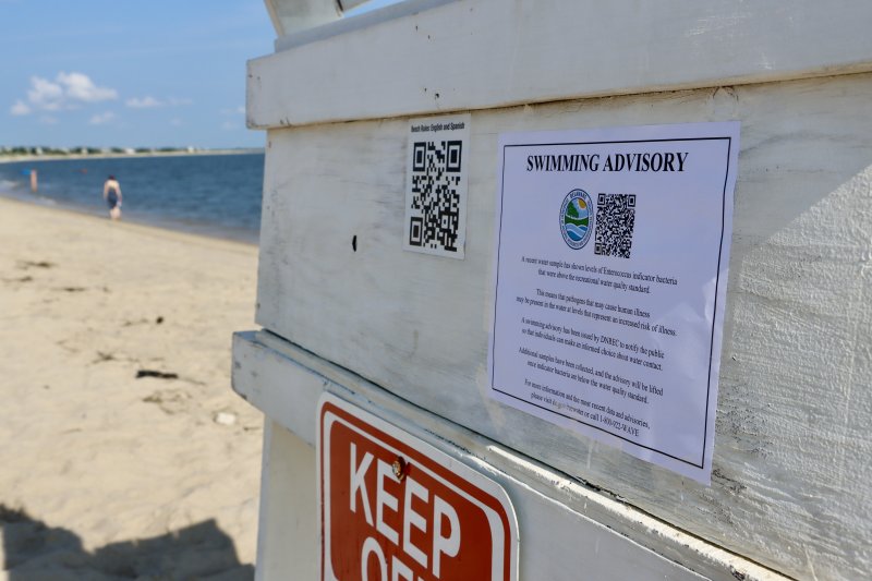 A swimming advisory was posted on the lifeguard stands at Savannah Beach in Lewes July 23. DNREC issued advisories for Herring Point and Savannah Beach because of higher than standard fecal bacteria levels. The advisories went into effect at 5 p.m., July 22. The Savannah Beach advisory was lifted at 4 p.m., July 23. BILL SHULL PHOTO