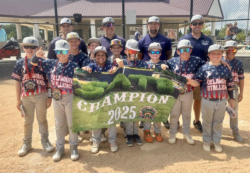 The Delaware Stallions 10U wrapped up their season as champions at Sports at the Beach, winning four tournaments in 2024-25. Coaches shown are (l-r) DJ Clark, Hank Cole, Steve Shane and Jay Marsh. Players shown are Easton Marsh, LJ Ksiazek, Ryder Bradshaw, Grady Dickerson, Jude Matthews, Grayson Clark, Landon Shane, Emerson Lutz, Brian Seymour, Bryce Cole, Coby Mayer. SUBMITTED PHOTOS