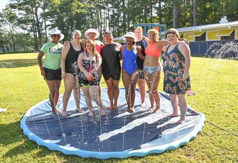 Get refreshed on the water mat are (l-r) Regina Stevens, Madison Curlett, Cailee Layton, Alyssa Kelsey, Elizabeth Toner, Jo’Mara Drummond, Andrea Hasting, Armani Jackson and Stormi Morris.