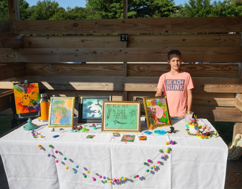 Rowan Cimo, a fifth-grader at Milton Elementary, offers a variety of colorful 3D-printed figures and hand-drawn illustrations. Much of his work was inspired by video game characters.