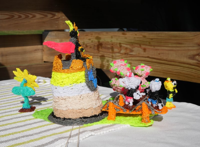 It took fifth-grader Rowan Cimo about two months to complete this 3D-printed creation, which features a castle, the Golden Gate Bridge and several characters from the video game Cuphead.