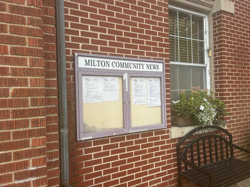 The exiting bulletin board in front of the Milton Police Department building.
