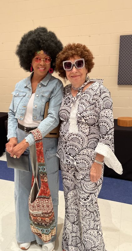 Shorel Clark, left, and Sarah Gilmour are dressed for the era of the 1960s, 1970s and beyond.