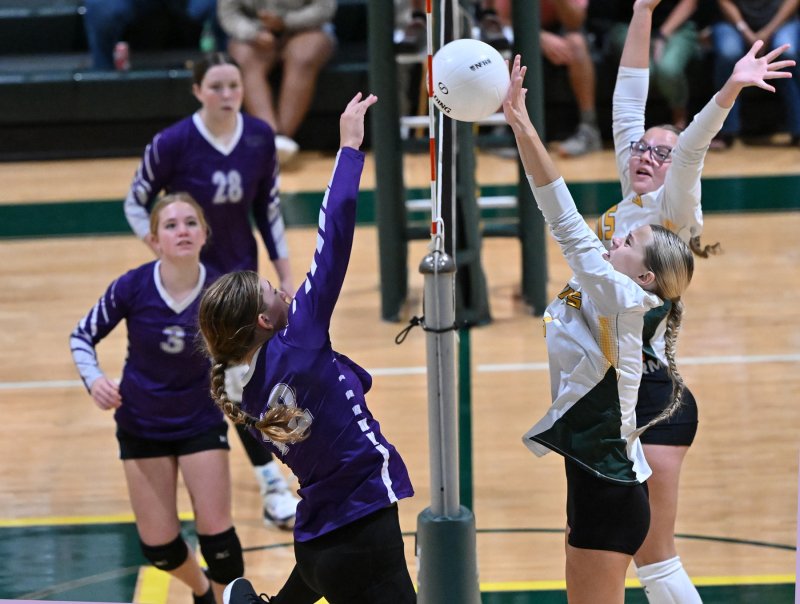 Royals Kinley Doughty goes up for a joust with Indian River’s Isabelle Dorey.