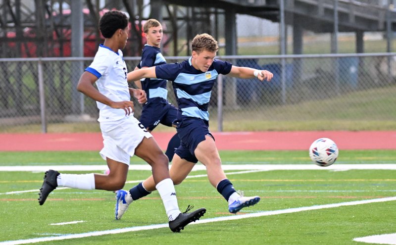 Cape junior Austin Tyndall scores the first goal of the 2-0 win over Middletown. DAN COOK PHOTOS
