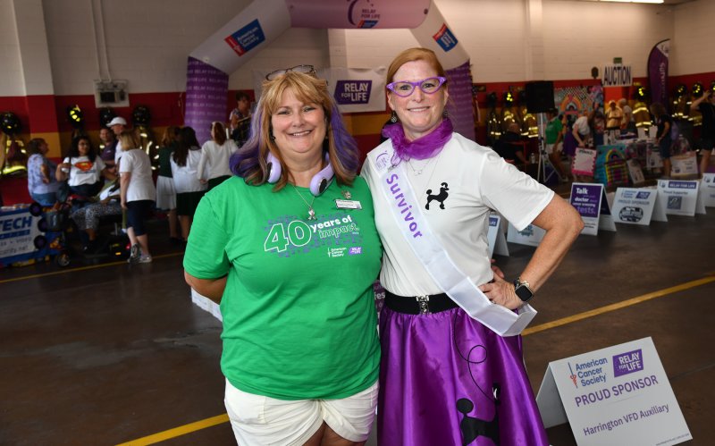 Kathy Blanchette, Relay for Life volunteer chair, honors survivor Dareth Penuel.