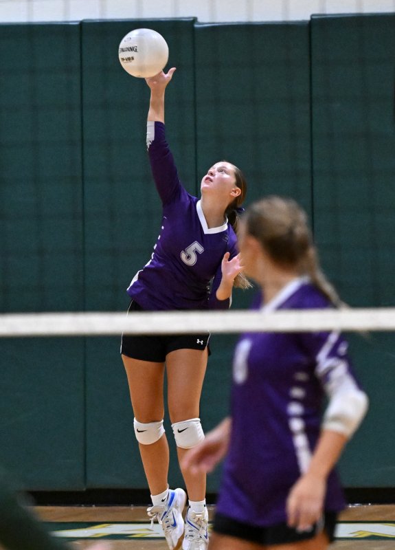 Royals senior Kamryn Zarebicki pounds a serve.
