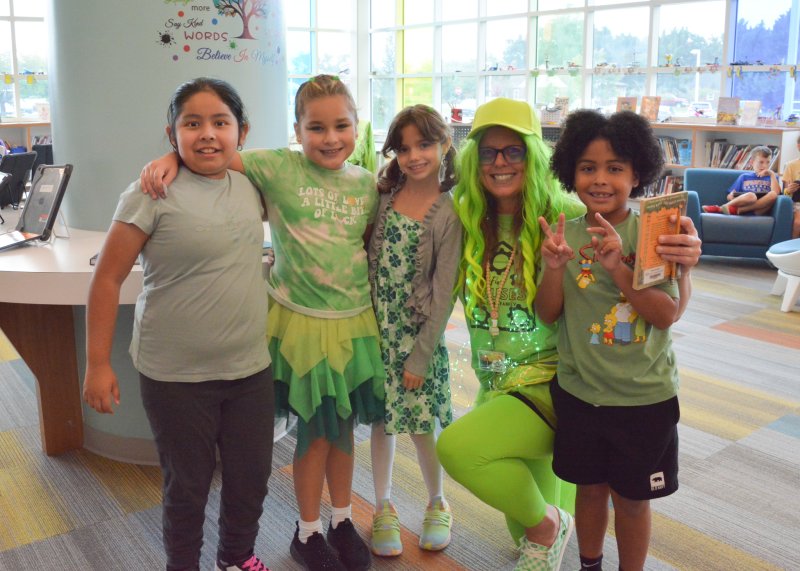 Milton Elementary School House of Perseverance members gathered for a quick photo in the library are (l-r) Yamileth Garcia-Garcia, Vivian Dryden, Lucy Ortiz, librarian Amber Fuscellaro and Elijah Fountain. SUBMITTED PHOTOS