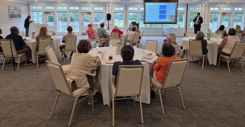 Bayhealth Oncology Service Line senior director and Bayhealth Cancer Institute Executive Director John Shevock ACHE, FACMPE, delivers a presentation to Baywood Greens community members. SUBMITTED PHOTO