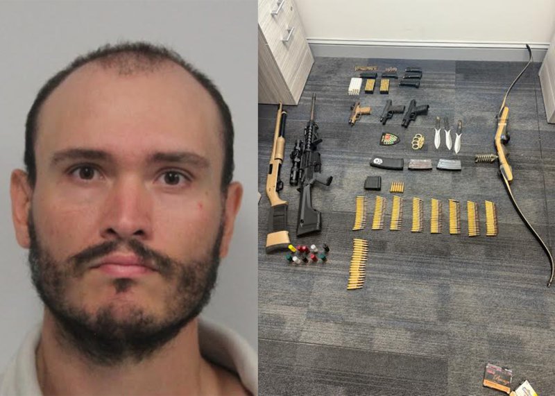 A number of weapons were allegedly found in Alexander Gard’s pickup truck, which was stranded on Lewes Beach. LEWES POLICE DEPARTMENT PHOTOS