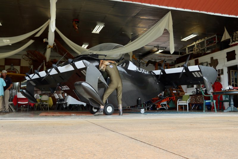 Heather Chirtea gets her Black Fly electric flying car ready for flight. Heather and John Chirtea are now taking the Black Fly to electric vehicle expos around the country. She said her dream is to be the first to fly the vehicle across the country.