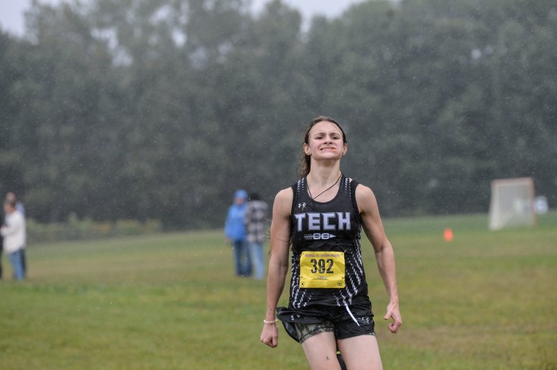 Savannah Stevenson of Sussex Tech gives it everything she’s got to finish in 21:37.