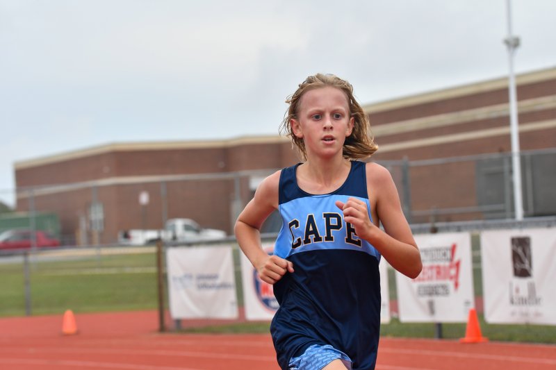 Logan Archer of Fred Thomas pushes to the finish line.
