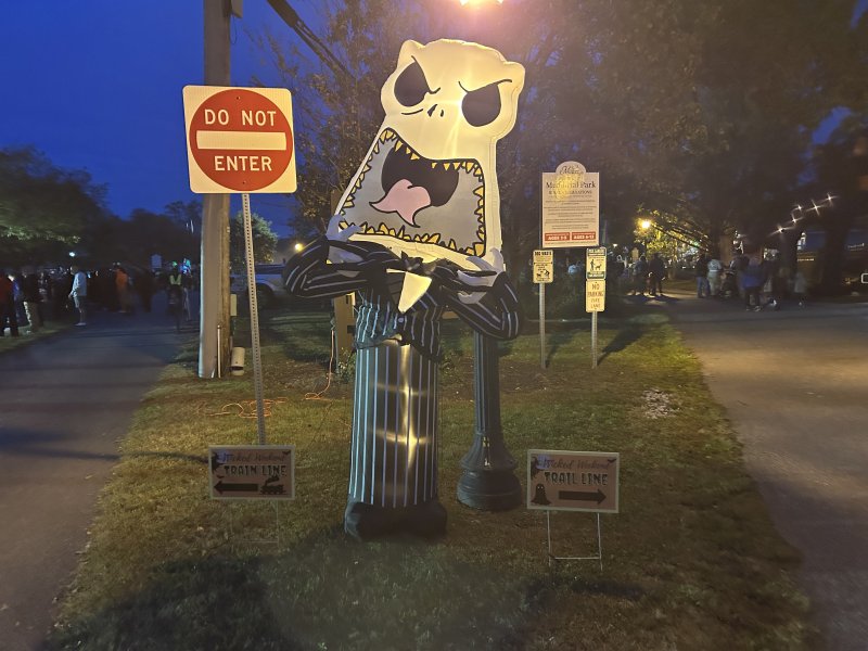 Jack Skellington greets visitors to the park.