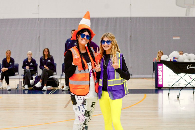 Rocking construction gear for the Under Construction Homecoming theme are Stephanie Hatsoe and Brooklyn Montgomery.