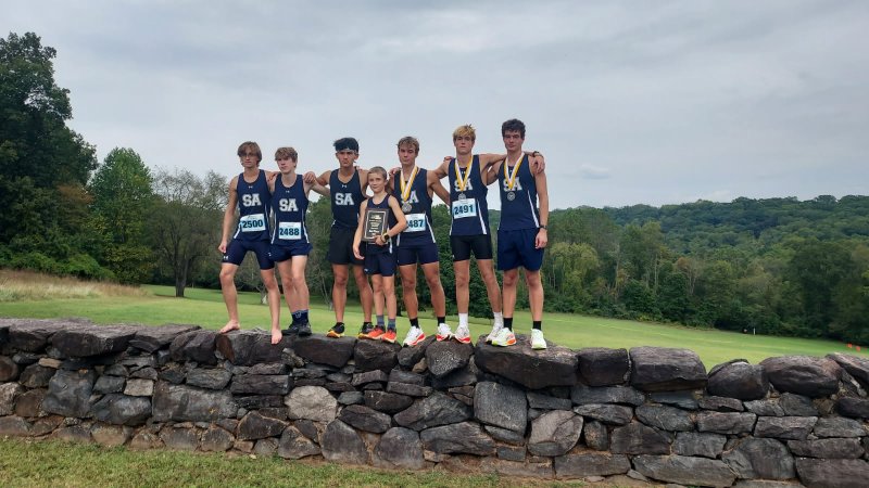 Sussex Academy’s boys (l-r) senior Aiden Zook Senior, eighth-grader Seth Moore, senior Rocco Buonopane, eighth-grader Nolan Furlong, senior Ryan Moody, senior Will Parker and sophomore Ben Moody are shown here after they took second place in the Salesianum Invitational Sept. 27 and third place in the Tidewater Classic Oct. 1 SUBMITTED PHOTO