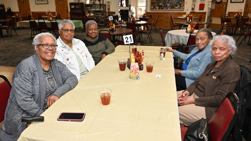 Ready for the traditional meal are (l-r) Marilyn Hall, Teresa Demby, Laura Morris, Bettie Harmon and Margaret Hopkins.
