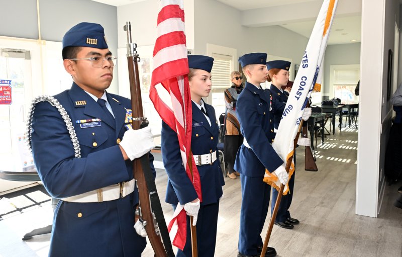 The Sussex Tech Coast Guard JROTC color guard presents the colors at the event.