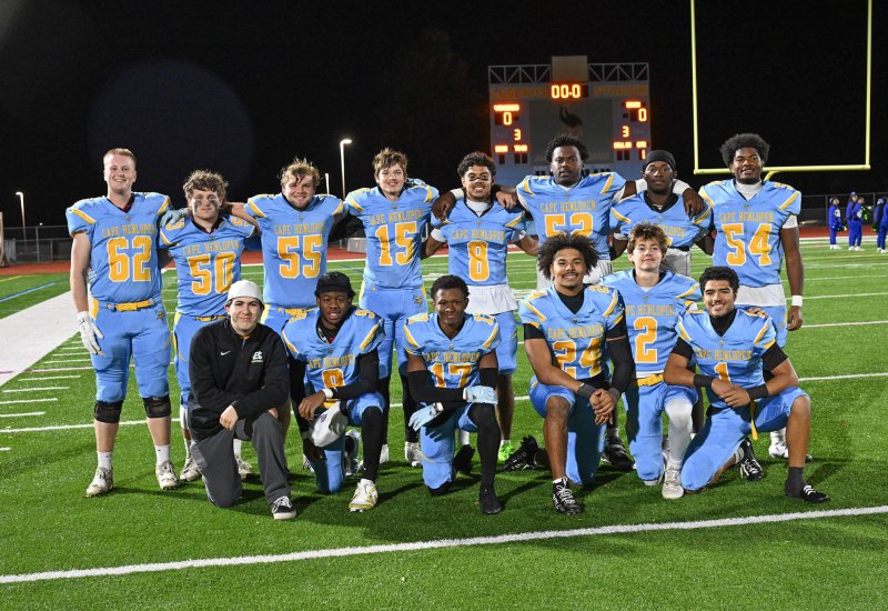 The Cape football Class of 2026 are in back (l-r) Liam Ramsey, Robbie Payton, Mason Schaffer, Braden Wiswall, Ty Handy, Tremaine Batson, David Barnes and Christopher Harris. In front are Jason Whitten, Navin Duffy, Elijah Shockley-Taylor, Dell Richards, Mikey Thompson and Lamar McCoy.