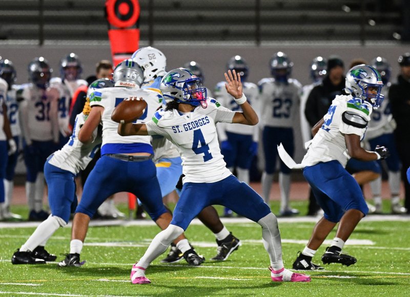 Hawks’ quarterback Jayden Goffigan goes for a bomb.