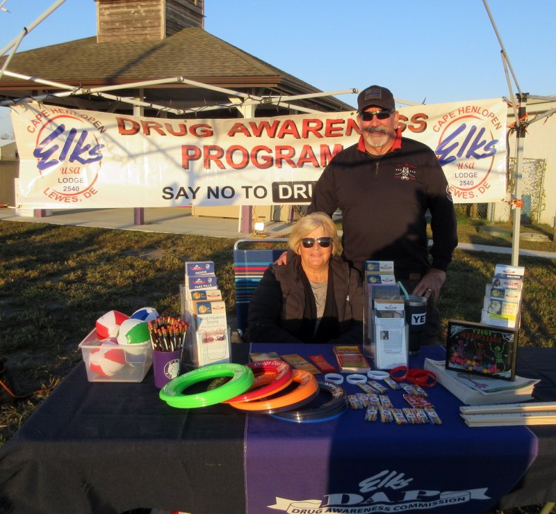Attending the Trunk-or-Treat event to promote the Elks Drug Awareness Program are Fran Shook, left, and her husband Denny Shook, Cape Henlopen Elks DAP chair. SUBMITTED PHOTOS