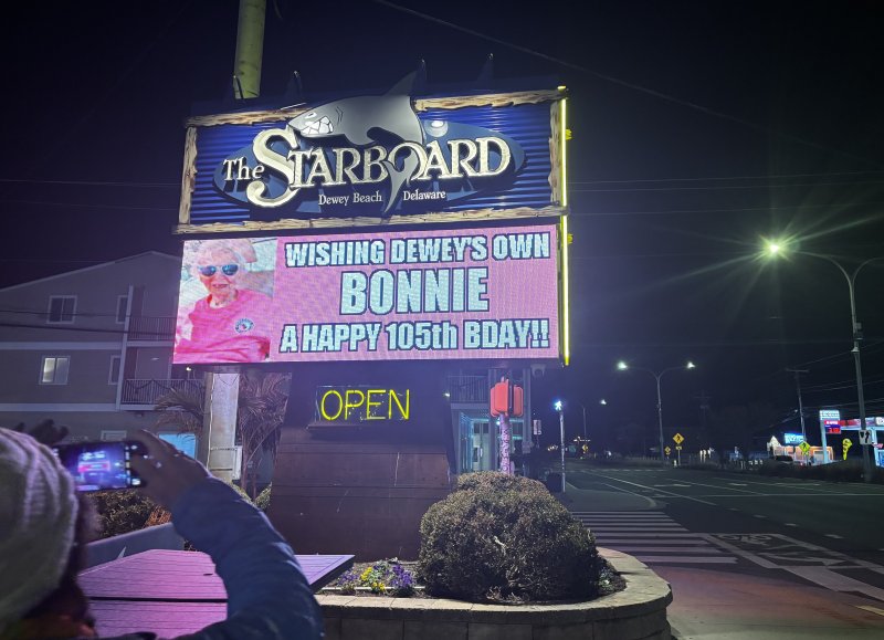 Bonnie McCarthy, known to her Dewey Beach neighbors as Bayside Bonnie, gets a birthday shoutout from The Starboard on her 105th birthday Nov. 16.