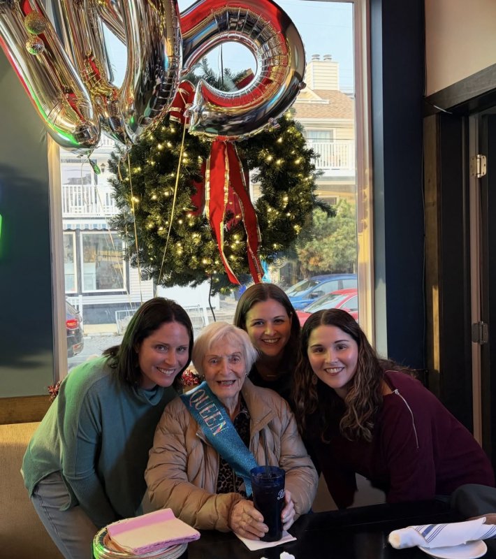 Bonnie McCarthy, front, celebrates her 105th birthday with several granddaughters, including (l-r) Christine Jones, Kelly Lyons and Caroline Dias.