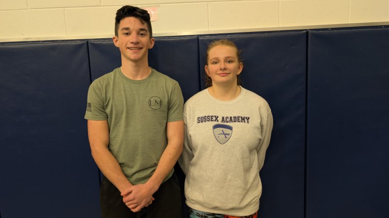Sussex Academy seniors Ryan Buckler, left, and Talah Patton will lead the Seahawks on the mat this season, the program’s third. AARON R. MUSHRUSH PHOTOS