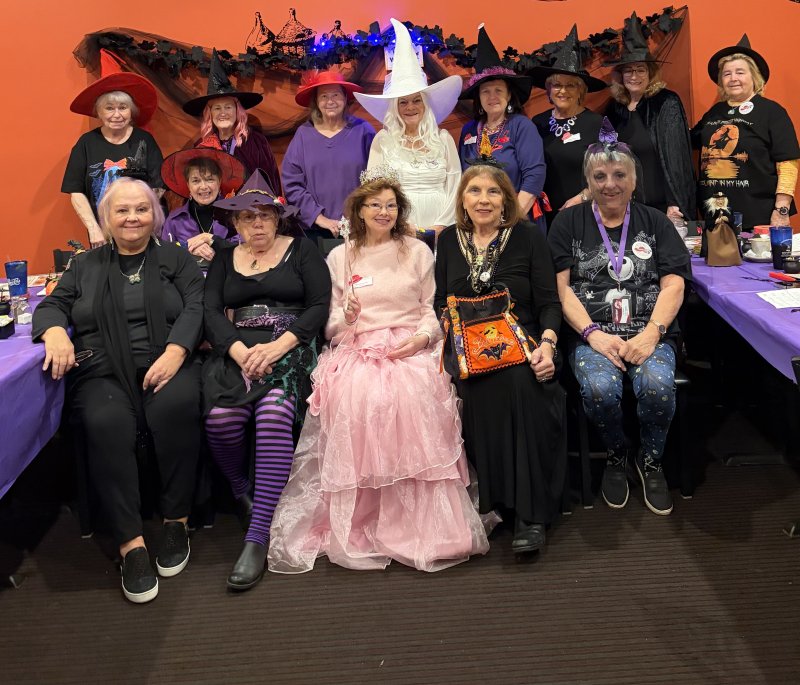 Red Hat Society members decked out for Halloween are in back (l-r) Judy Phillips, Nancy Wilcox, Jane Connors, Queen BJ Young, Eileen Loftus, Sherry Arigo, Glenna Gill and Sherry Palese. Seated in front are Joann DuBois, Joann McIlivan, Judy Picciotto, Kathy Desbonnet, Vice Queen Mae Cipriano and Ann Burton. SUBMITTED PHOTO