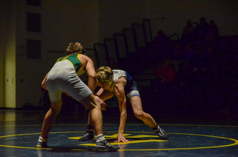 Sussex Academy sophomore Mason Shade gets into a three-point stance.