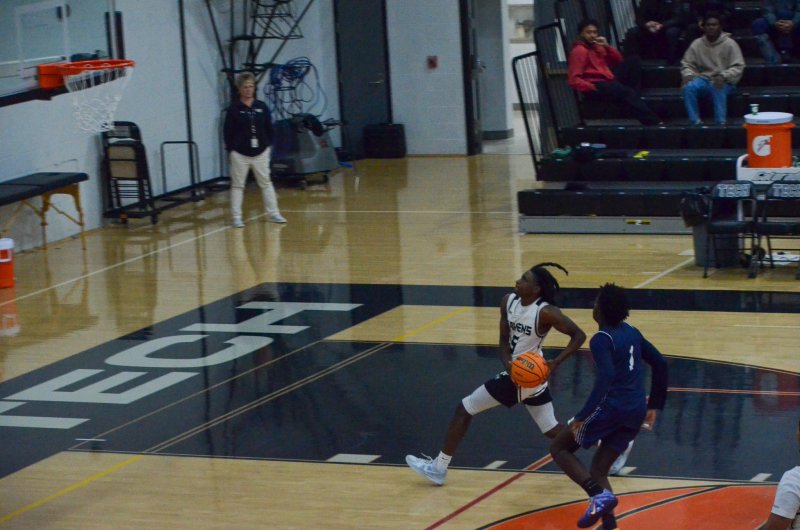 Sussex Tech junior Kahmari Hopkins begins to take flight.