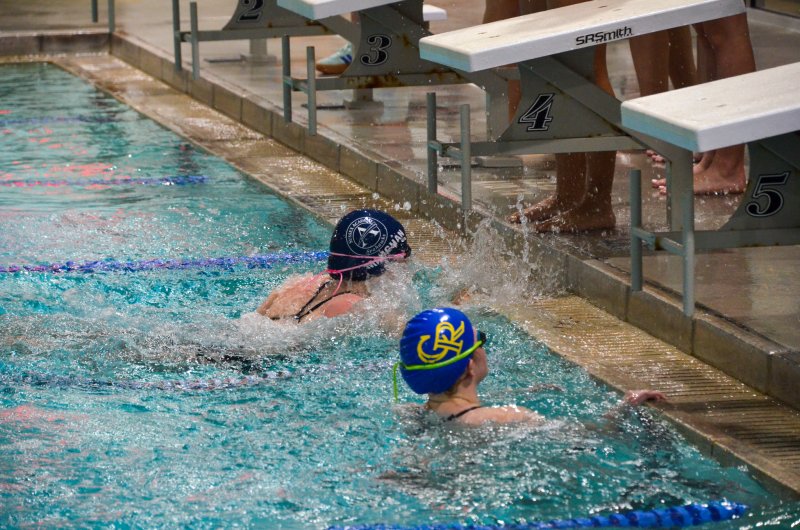 Sussex Academy sophomore Gretchen Maughan put forth a tremendous effort to nearly comeback to grab first in the 200 freestyle relay.