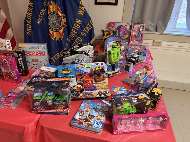 A table holds toys for children at the Broadkill VFW in Milton.