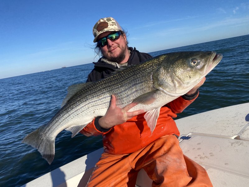 Matt Shepard with the big striper he caught out of Cape Charles, Va. RIC BURNLEY PHOTO