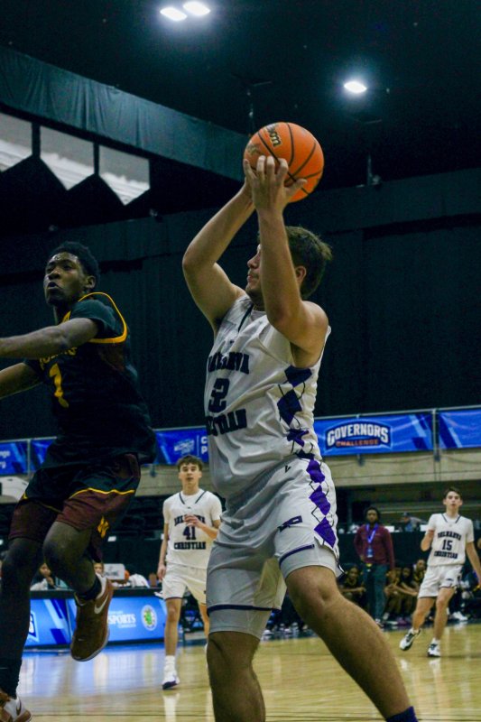 Patience was the key for Royals senior Andrew Collins as his pause got the defender off his feet.