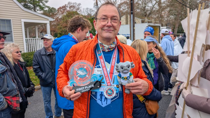 With a time of 1:58:48, John Newsam won the 70-74 age group in the Rehoboth Beach half-marathon Dec. 6, completing his goal of running 50 half-marathons in 50 states in two years. AARON R. MUSHRUSH PHOTOS