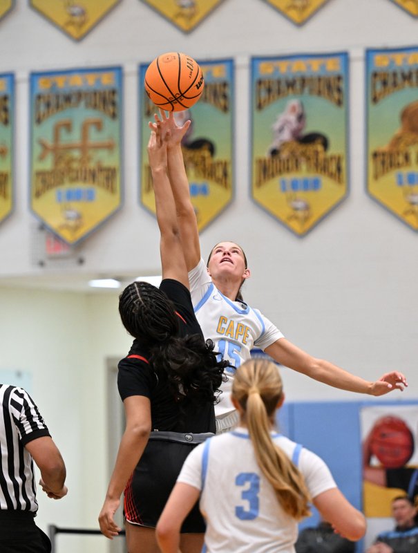 Cape senior Amalia Fruchtman wins the jump ball.