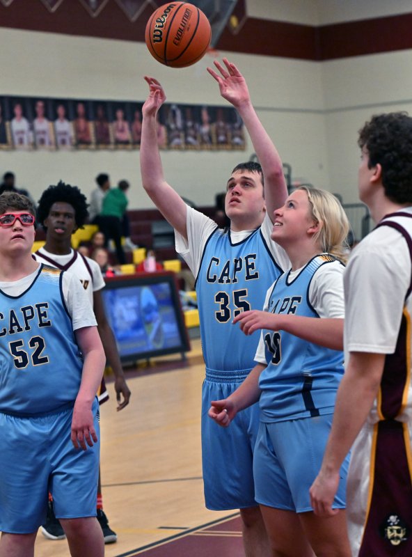 Cape senior Daniel Gartman hits two of his four points in the contest.