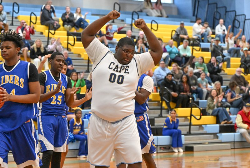 Cape freshman Jaylin Tingle celebrates a made basket.