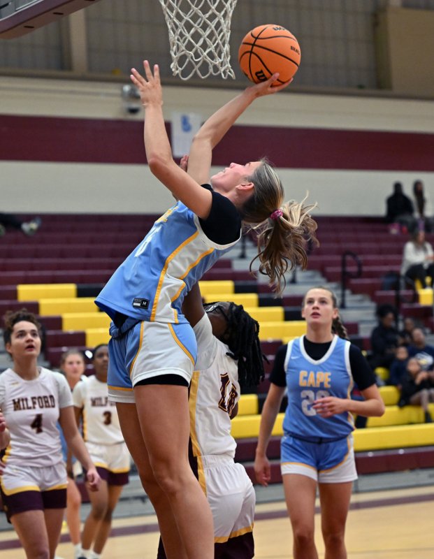 Senior Amalia Fruchtman shoots a bucket under the boards.