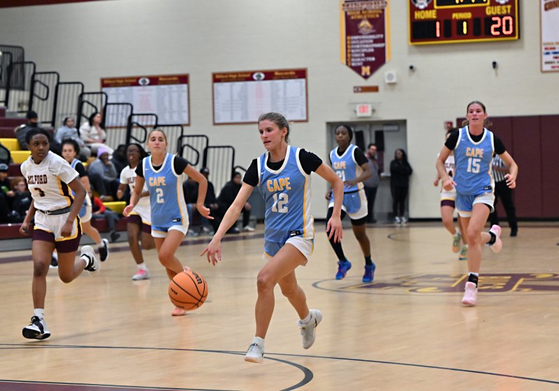 Cape junior Amara Fruchtman leads a fast break.