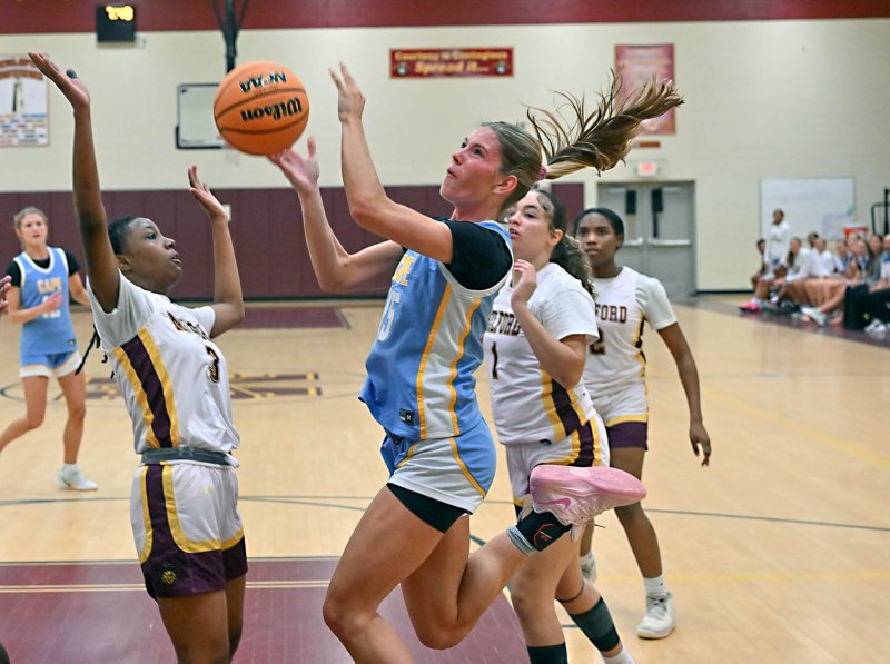 Cape senior Amalia Fruchtman glides to the boards. She scored 20 points in the contest.