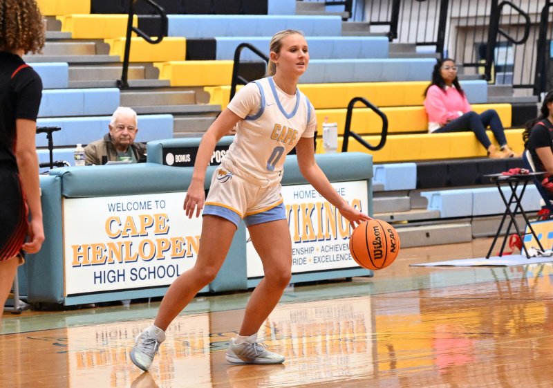 Cape junior Haley Gamuciello sets up a play for the Vikings.
