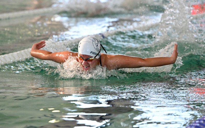 Sussex Academy junior Camila Figueroa swims the fly leg of the medley relay.