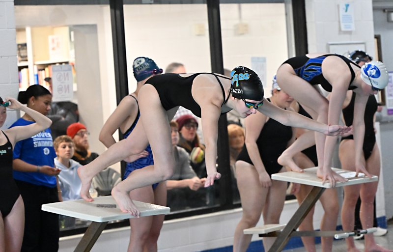 Cape senior Gianna Razze leaves the blocks in the medley relay.